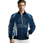 custom minnesota timberwolves hexagon grid midnight blue bomber jacket best selling