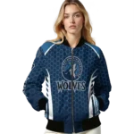 custom minnesota timberwolves hexagon grid midnight blue bomber jacket best selling