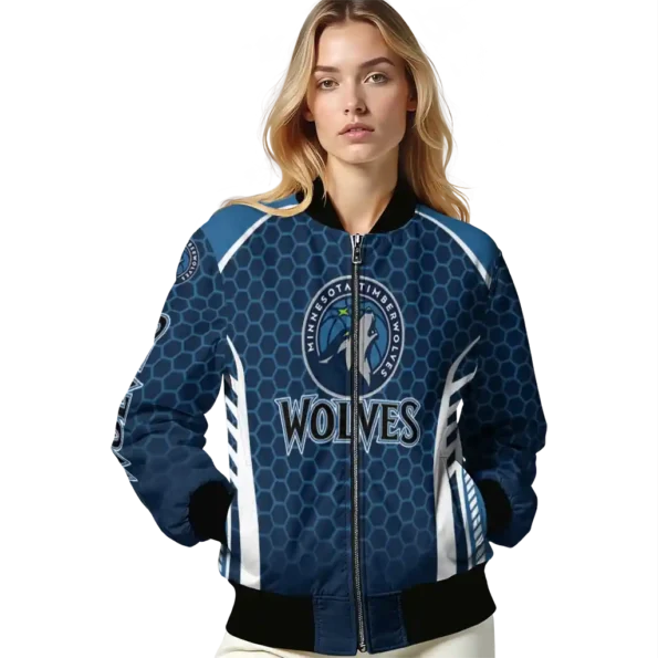 custom minnesota timberwolves hexagon grid midnight blue bomber jacket latest model