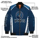 custom minnesota timberwolves hexagon grid midnight blue bomber jacket best selling