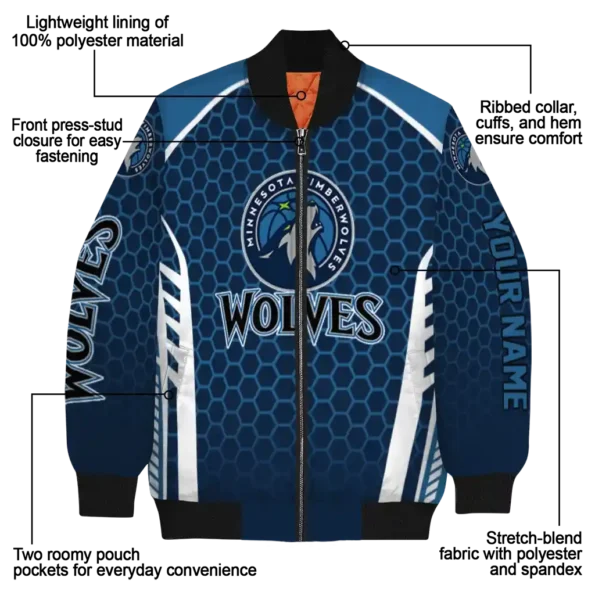 custom minnesota timberwolves hexagon grid midnight blue bomber jacket new arrival