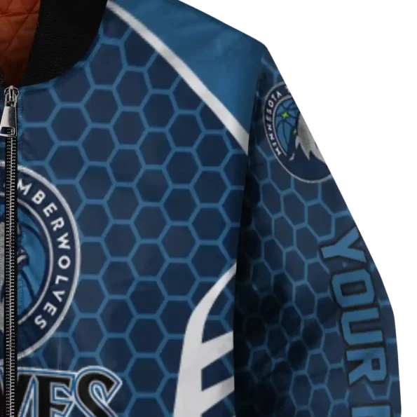 custom minnesota timberwolves hexagon grid midnight blue bomber jacket premium grade