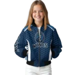custom minnesota timberwolves hexagon grid midnight blue bomber jacket best selling