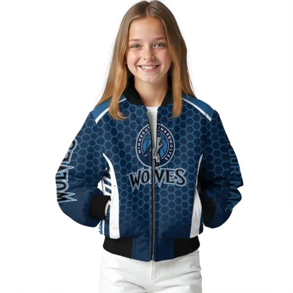 custom minnesota timberwolves hexagon grid midnight blue bomber jacket top rated