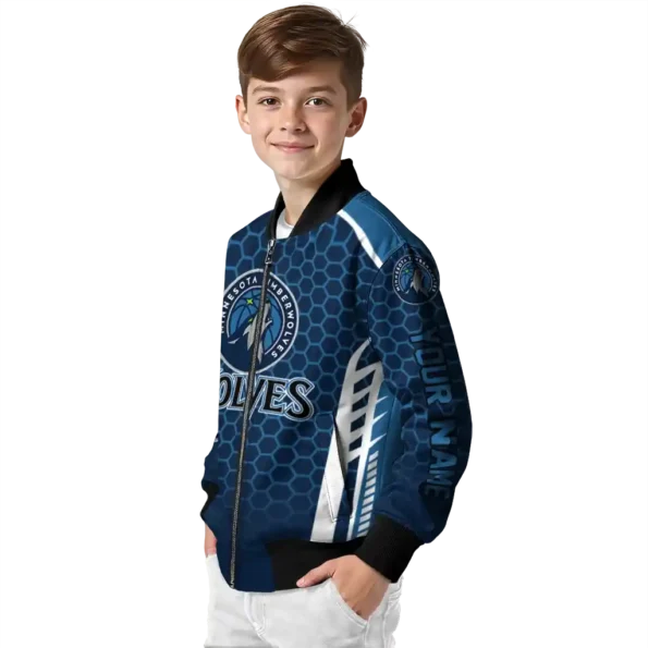 custom minnesota timberwolves hexagon grid midnight blue bomber jacket trendy
