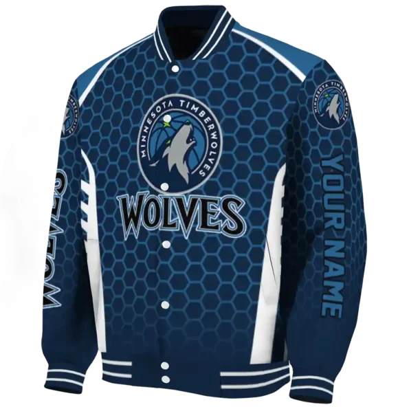 custom minnesota timberwolves hexagon grid midnight blue varsity jacket best selling.webp