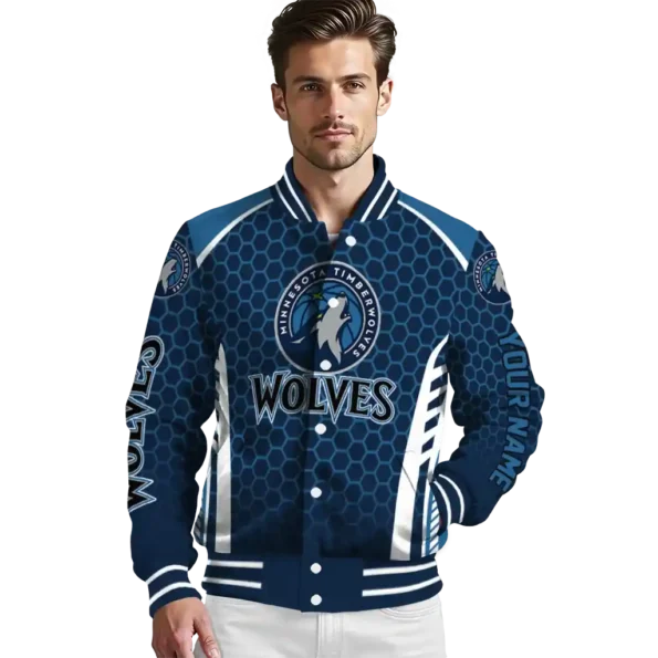 custom minnesota timberwolves hexagon grid midnight blue varsity jacket high quality.webp