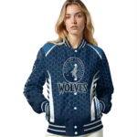 custom minnesota timberwolves hexagon grid midnight blue varsity jacket best selling.webp
