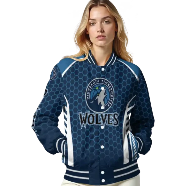 custom minnesota timberwolves hexagon grid midnight blue varsity jacket latest model.webp