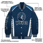 custom minnesota timberwolves hexagon grid midnight blue varsity jacket best selling.webp