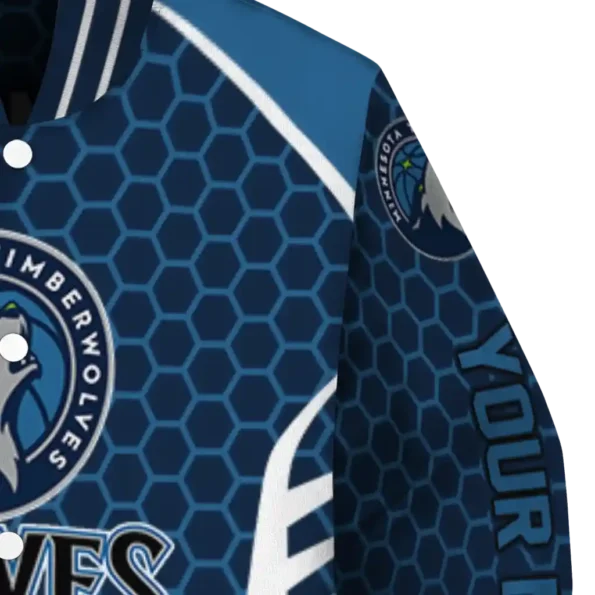 custom minnesota timberwolves hexagon grid midnight blue varsity jacket premium grade.webp