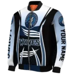 custom minnesota timberwolves mesh effect midnight blue black bomber jacket best selling