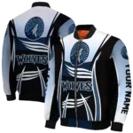 custom minnesota timberwolves mesh effect midnight blue black bomber jacket best selling