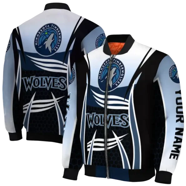 custom minnesota timberwolves mesh effect midnight blue black bomber jacket fashion forward