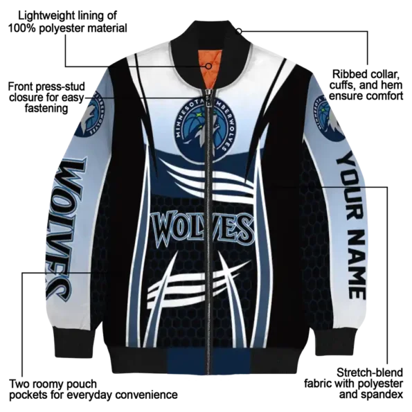 custom minnesota timberwolves mesh effect midnight blue black bomber jacket new arrival