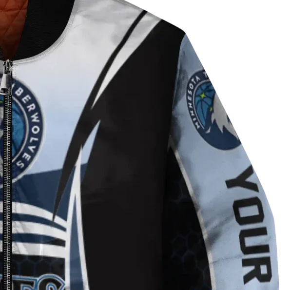 custom minnesota timberwolves mesh effect midnight blue black bomber jacket premium grade