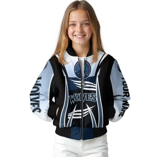 custom minnesota timberwolves mesh effect midnight blue black bomber jacket top rated