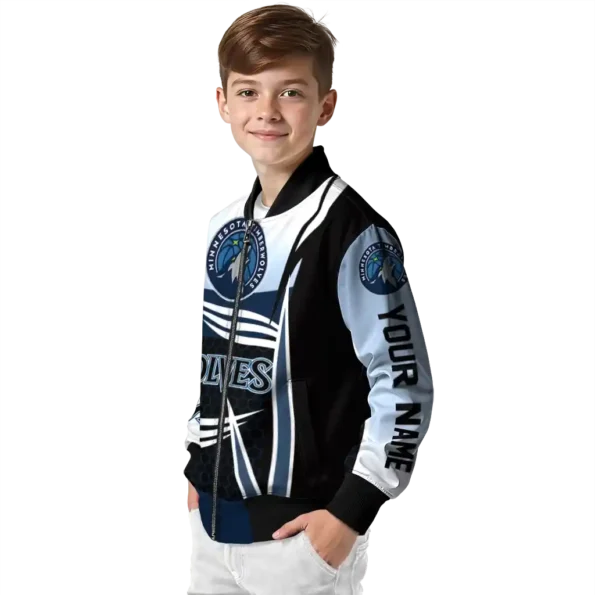 custom minnesota timberwolves mesh effect midnight blue black bomber jacket trendy