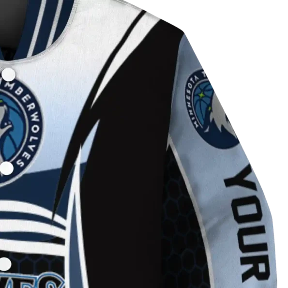 custom minnesota timberwolves mesh effect midnight blue black varsity jacket premium grade.webp