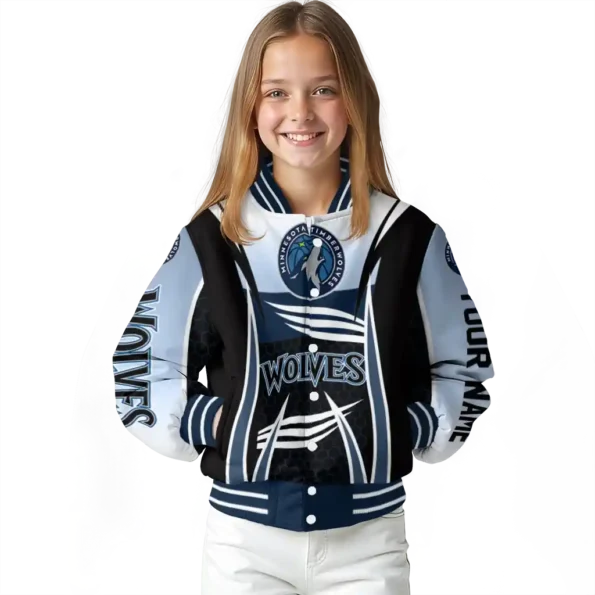 custom minnesota timberwolves mesh effect midnight blue black varsity jacket top rated.webp