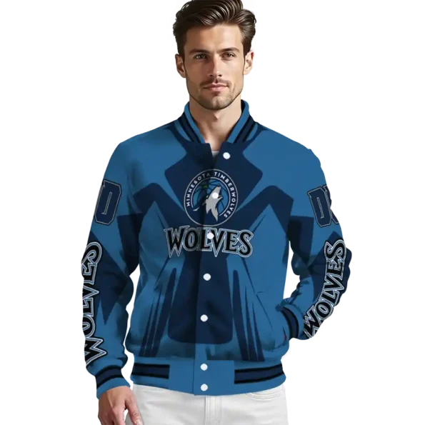 custom minnesota timberwolves spider mark midnight blue varsity jacket high quality.webp