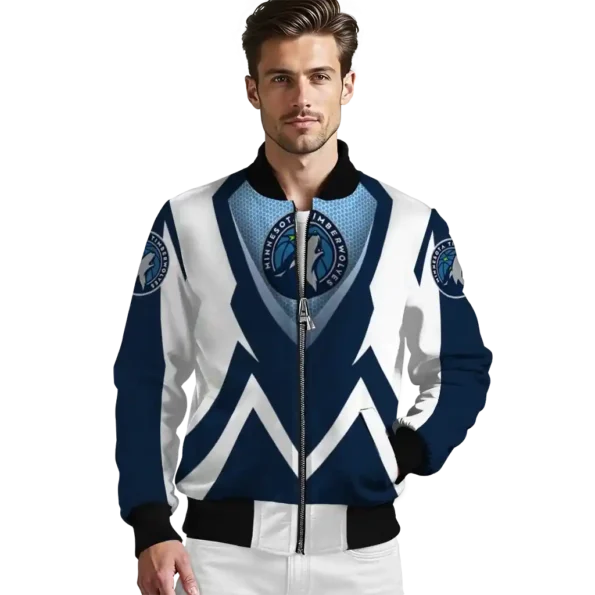custom minnesota timberwolves v stripes midnight blue white bomber jacket high quality