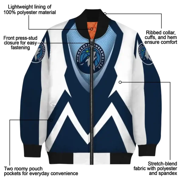 custom minnesota timberwolves v stripes midnight blue white bomber jacket new arrival