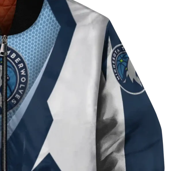 custom minnesota timberwolves v stripes midnight blue white bomber jacket premium grade