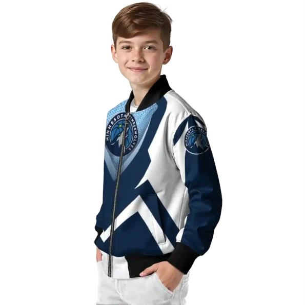 custom minnesota timberwolves v stripes midnight blue white bomber jacket trendy