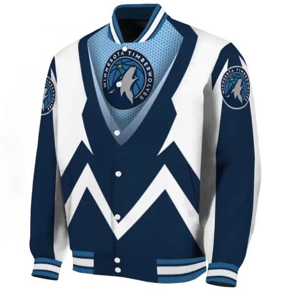 custom minnesota timberwolves v stripes midnight blue white varsity jacket best selling.webp