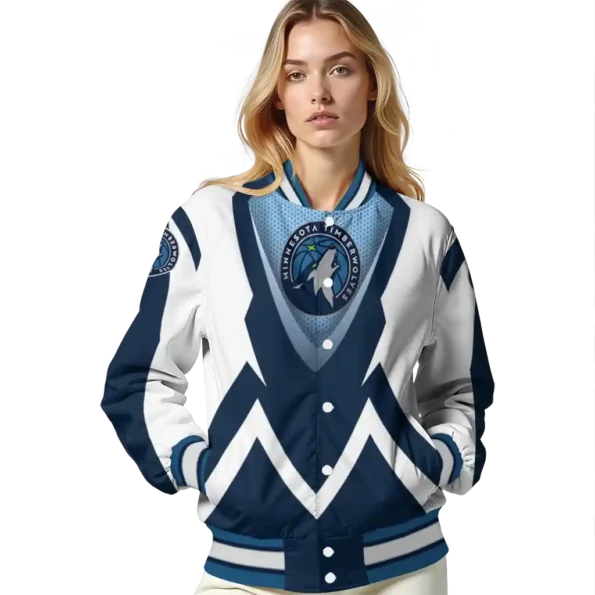 custom minnesota timberwolves v stripes midnight blue white varsity jacket latest model.webp