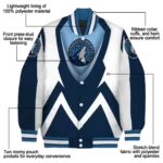 custom minnesota timberwolves v stripes midnight blue white varsity jacket best selling.webp