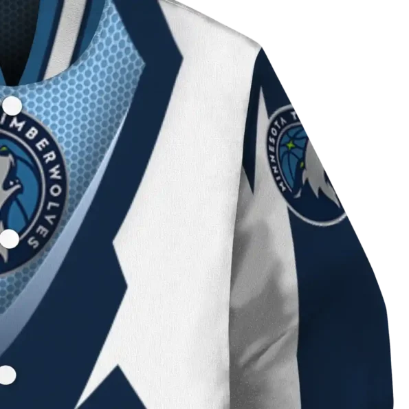custom minnesota timberwolves v stripes midnight blue white varsity jacket premium grade.webp