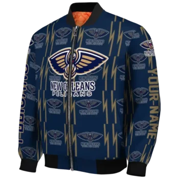 custom new orleans pelicans bolt stripe navy bomber jacket best selling