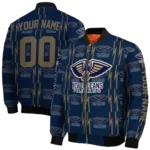 custom new orleans pelicans bolt stripe navy bomber jacket best selling