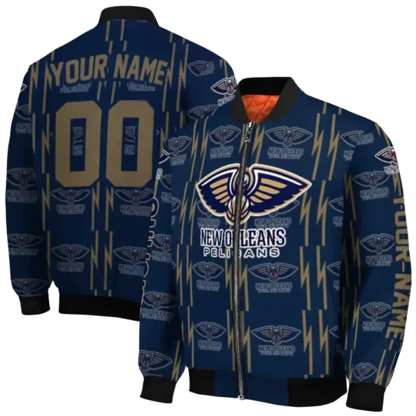 custom new orleans pelicans bolt stripe navy bomber jacket fashion forward