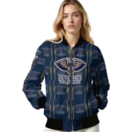 custom new orleans pelicans bolt stripe navy bomber jacket best selling