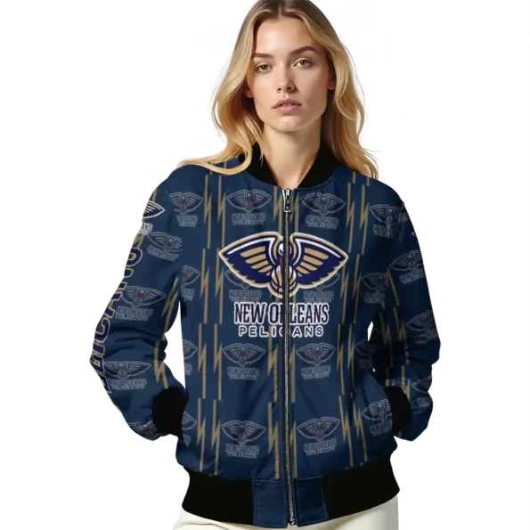 custom new orleans pelicans bolt stripe navy bomber jacket latest model
