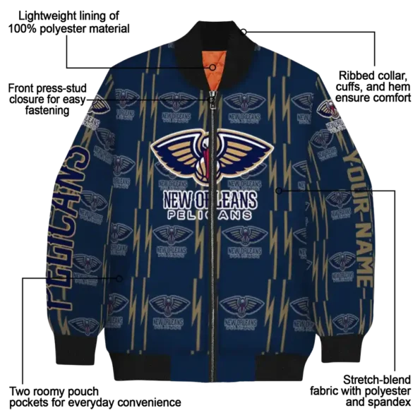 custom new orleans pelicans bolt stripe navy bomber jacket new arrival