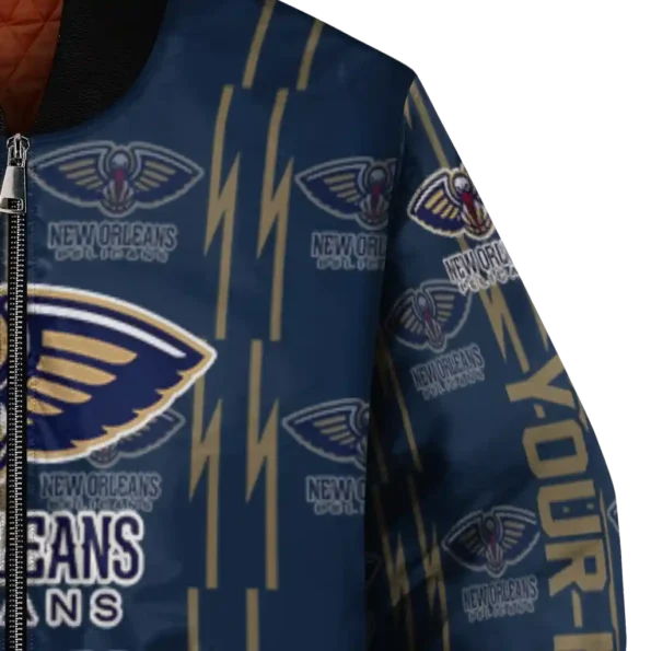 custom new orleans pelicans bolt stripe navy bomber jacket premium grade