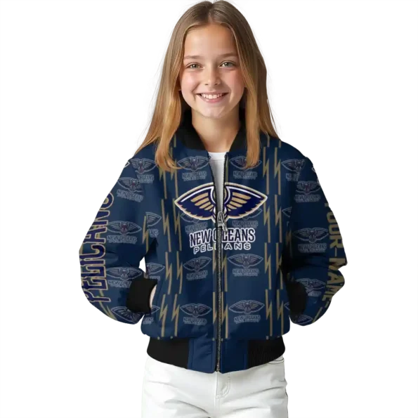 custom new orleans pelicans bolt stripe navy bomber jacket top rated