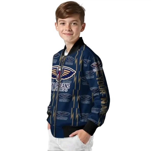 custom new orleans pelicans bolt stripe navy bomber jacket trendy