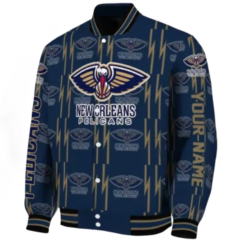 custom new orleans pelicans bolt stripe navy varsity jacket best selling.webp