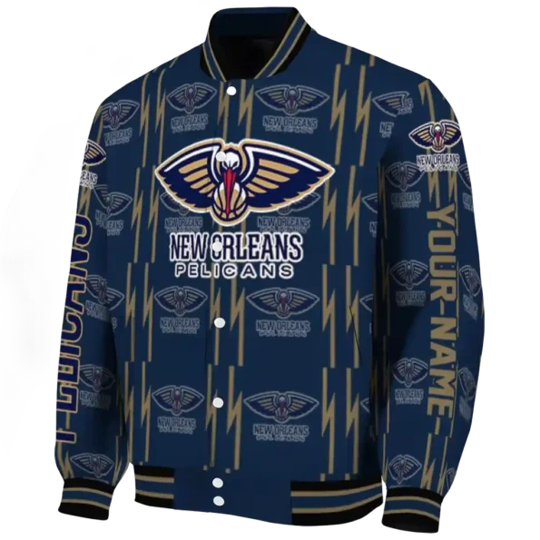 custom new orleans pelicans bolt stripe navy varsity jacket best selling.webp