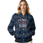custom new orleans pelicans bolt stripe navy varsity jacket best selling.webp