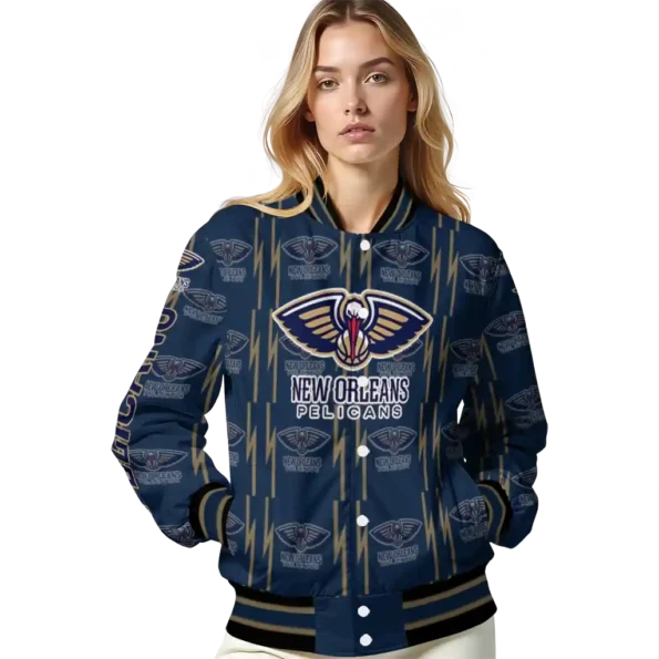 custom new orleans pelicans bolt stripe navy varsity jacket latest model.webp