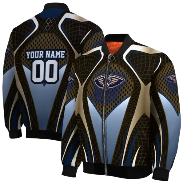 custom new orleans pelicans mesh chest black bomber jacket fashion forward