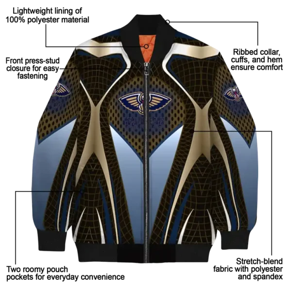 custom new orleans pelicans mesh chest black bomber jacket new arrival