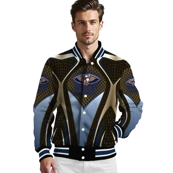 custom new orleans pelicans mesh chest black varsity jacket high quality.webp
