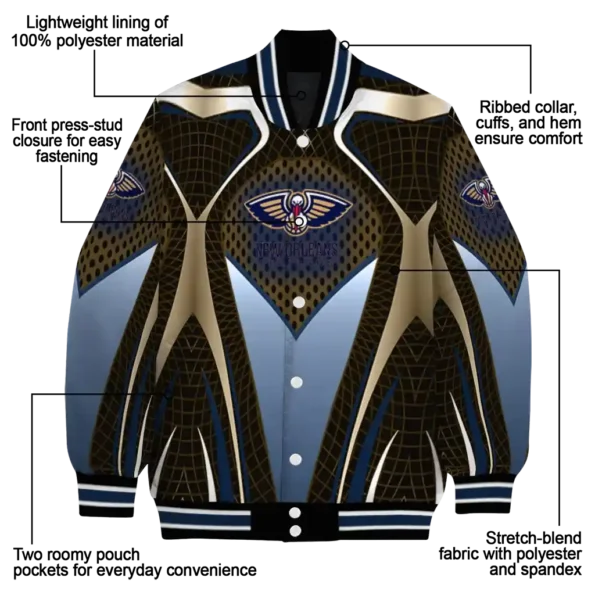 custom new orleans pelicans mesh chest black varsity jacket new arrival.webp